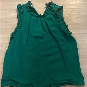 Ann Taylor Green Ruffle High Neck Blouse Tank Extra small